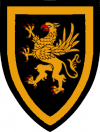 Sable, orle or, griffin segreant or, langued and armed sanguine.