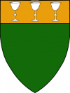 Vert, cheif or, three chalices argent in chief