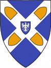 Azure, a saltire argent, escutcheon or in saltire, inescutcheon at heart azure, an eagle argent displayed and elevated