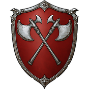 Sanguine, double axes in saltire argent